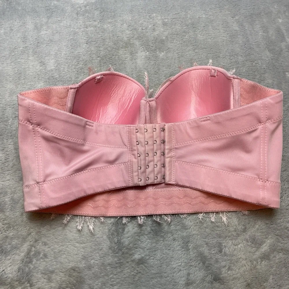 Womens Y2K Beaded‎ Bustier Corset Top Size L Pink Feather Sequin Fairy NO STRAPS